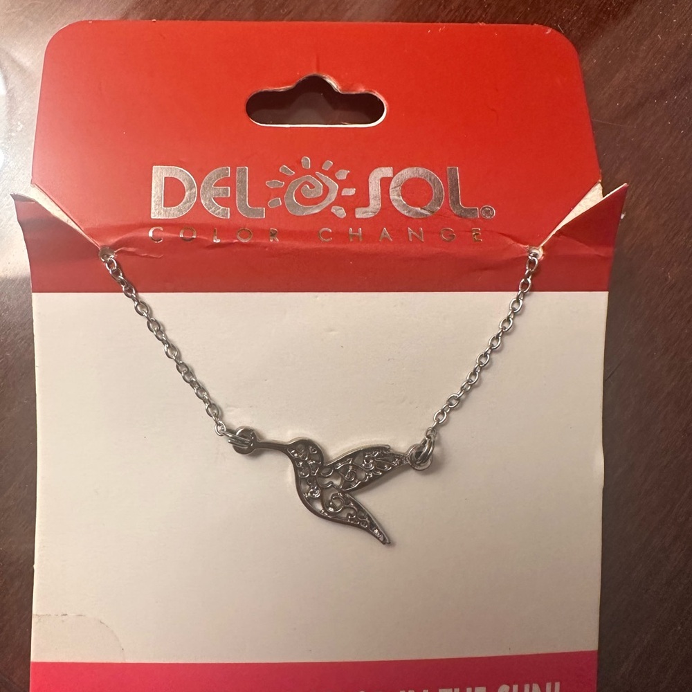 Del Sol silver Hummingbird Necklace (solar activated)